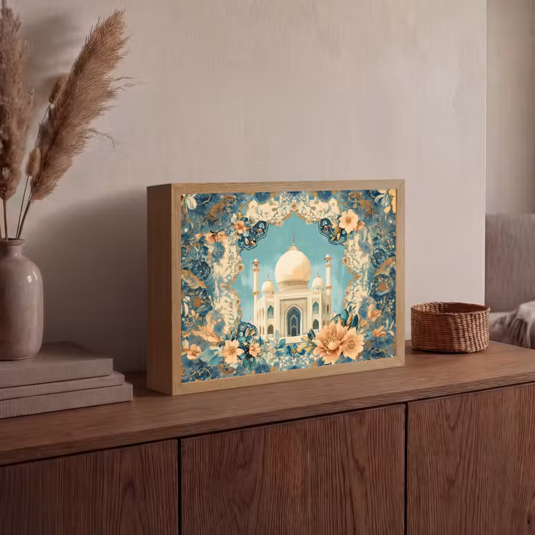 Taj Mahal - Ramadan - Bloemen - Islamitische Light Box met batterij (Wandlamp) middel -sfeer2