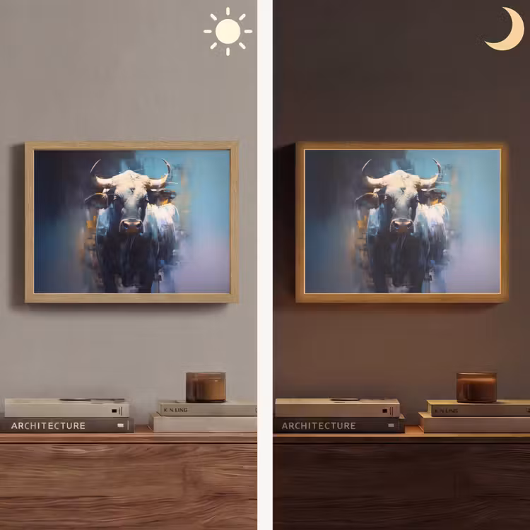 Stier - Zwart - Abstract - Horens Light Box met batterij (Wandlamp) middel -sfeer3