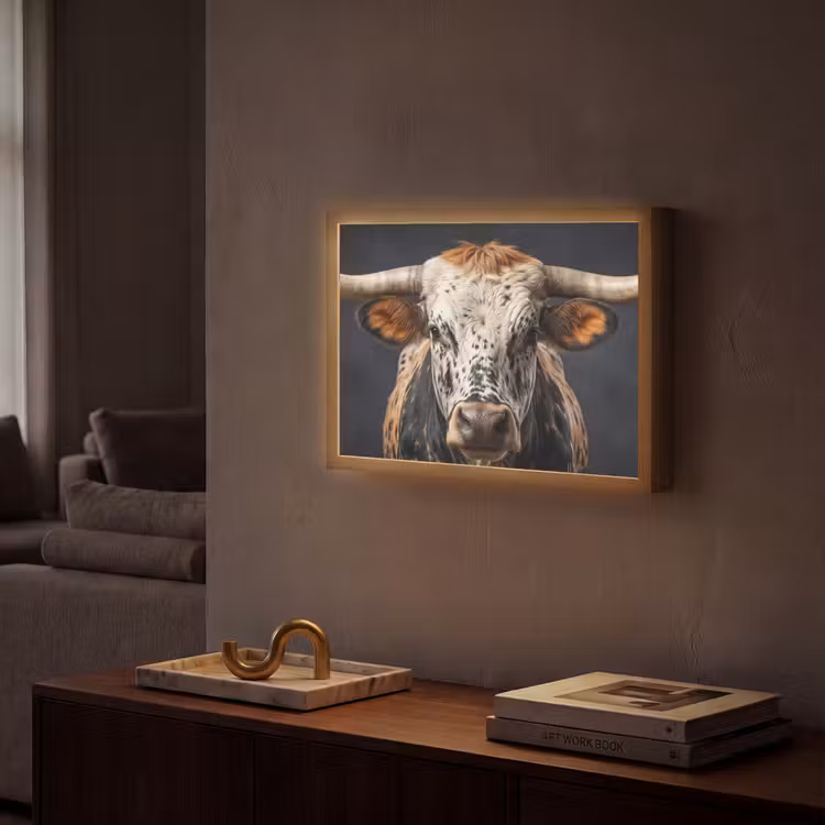 Stier - Kleurrijk - Hoorns Light Box met batterij (Wandlamp) middel -sfeer1