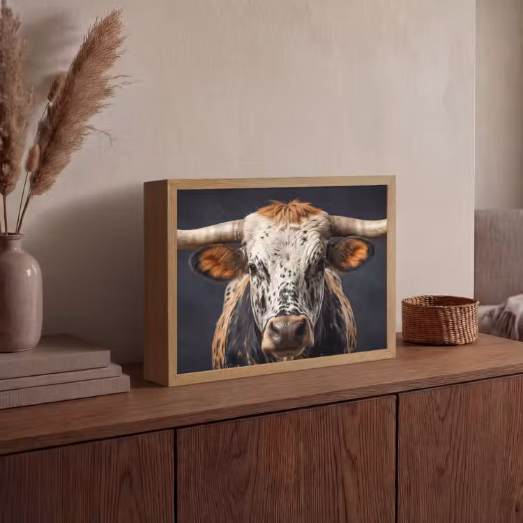 Stier - Kleurrijk - Hoorns Light Box met batterij (Wandlamp) middel -sfeer2