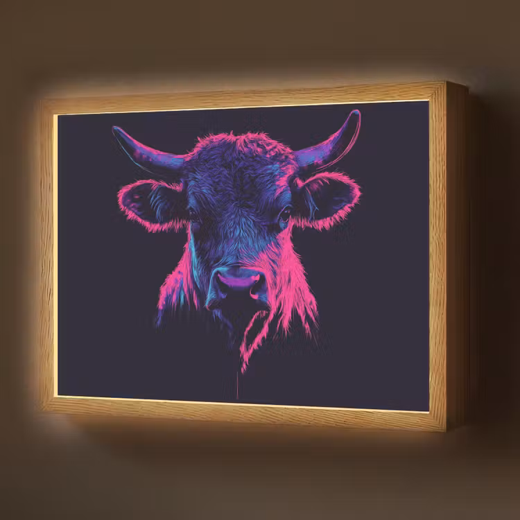 Stier - Neon - Zwart - Kleur Light Box met batterij (Wandlamp) middel -z3d_website