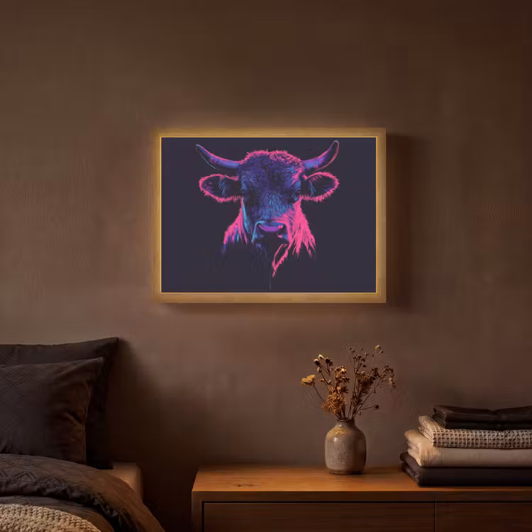Stier - Neon - Zwart - Kleur Light Box met batterij (Wandlamp) middel -sfeer4