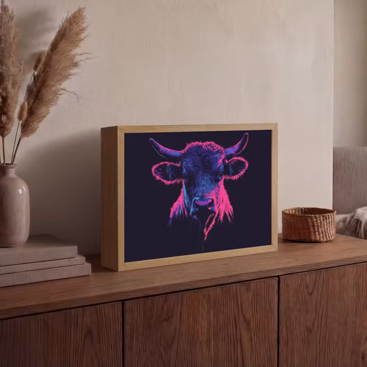 Stier - Neon - Zwart - Kleur Light Box met batterij (Wandlamp) middel -sfeer2
