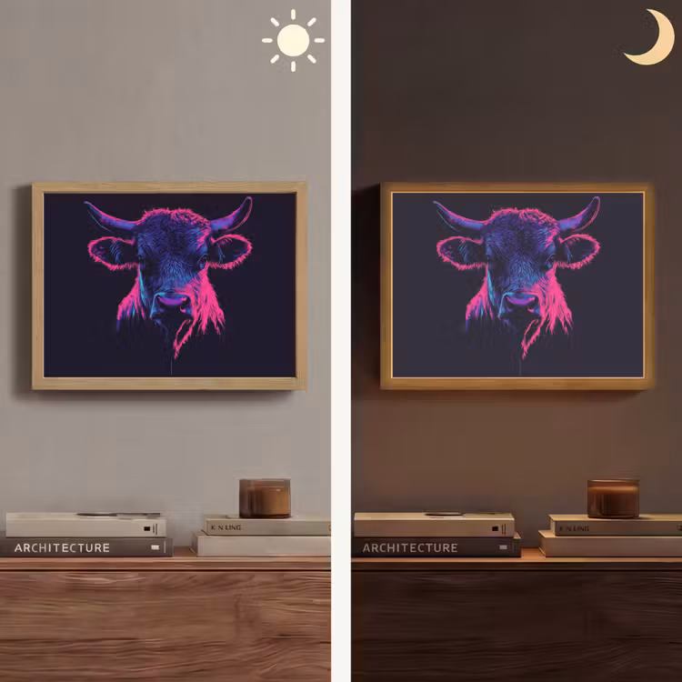 Stier - Neon - Zwart - Kleur Light Box met batterij (Wandlamp) middel -sfeer3