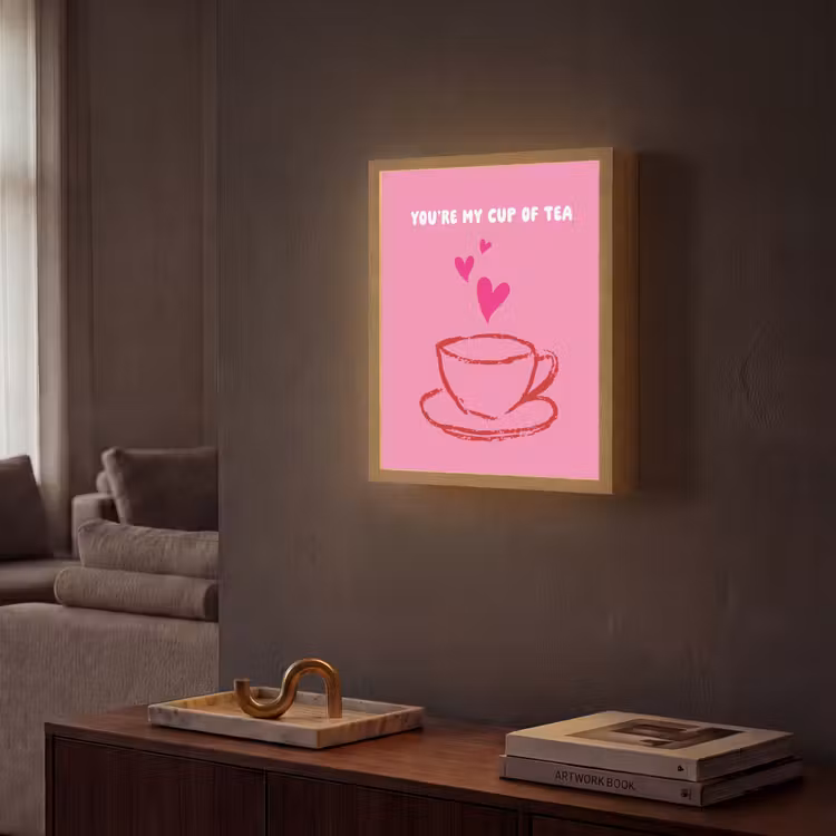 Thee - Roze - Valentijn - Tekst Light Box met batterij (Wandlamp) middel -sfeer1