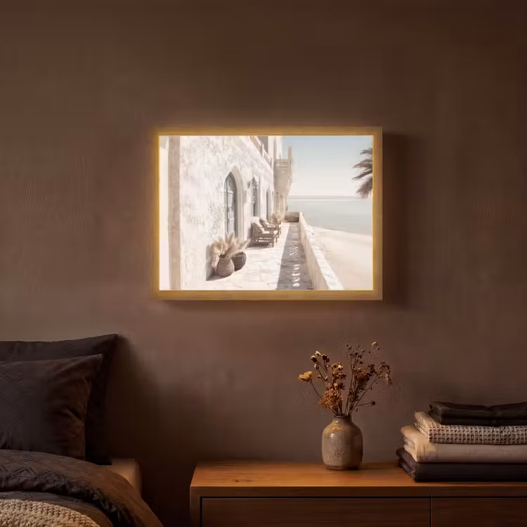 Terras - Stoelen - Strand - Beige Light Box met batterij (Wandlamp) middel -sfeer4