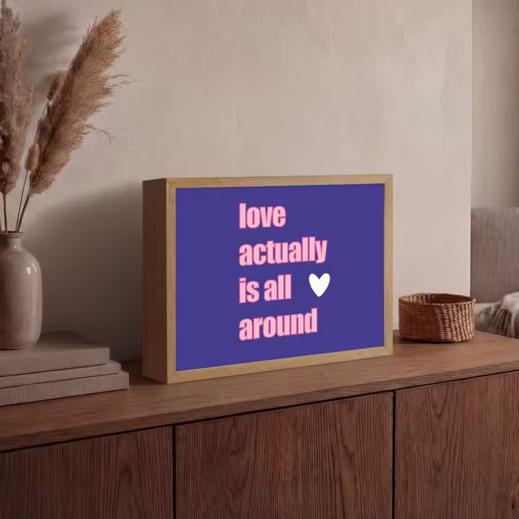 Tekst - Valentijn - Love - Blauw Light Box met batterij (Wandlamp) middel -sfeer2