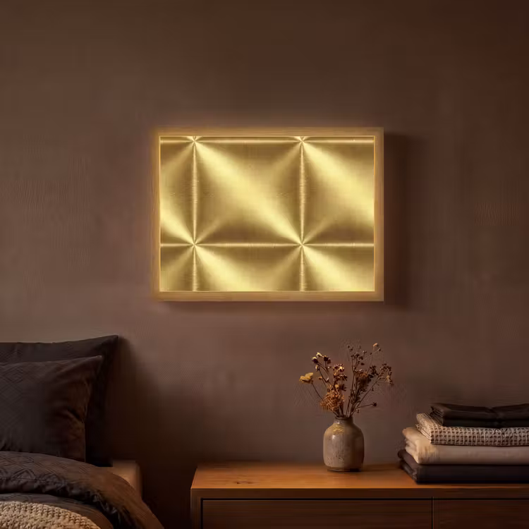 Textuur - Geborsteld Goud - Industrieel - Metallic Light Box met batterij (Wandlamp) middel 907 -sfeer4