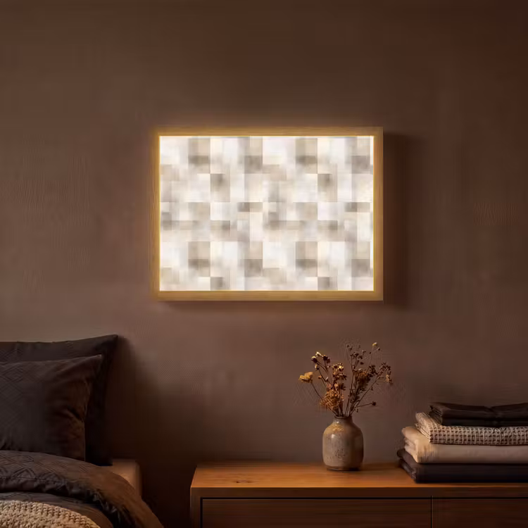 Textuur - Linnen - Beige Light Box met batterij (Wandlamp) middel 907 -sfeer4