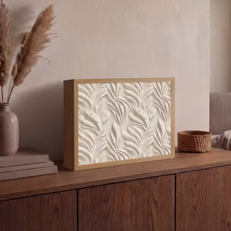 Textuur - Reliëf - Beige Light Box met batterij (Wandlamp) middel 907 -sfeer2