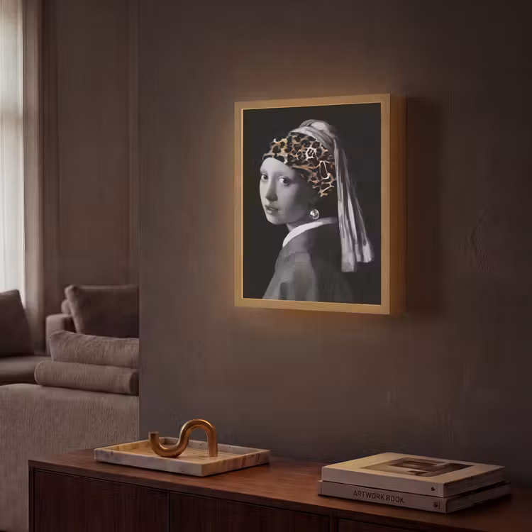 Het meisje met de parel - Johannes Vermeer - Panterprint Light Box met batterij (Wandlamp) middel -sfeer1