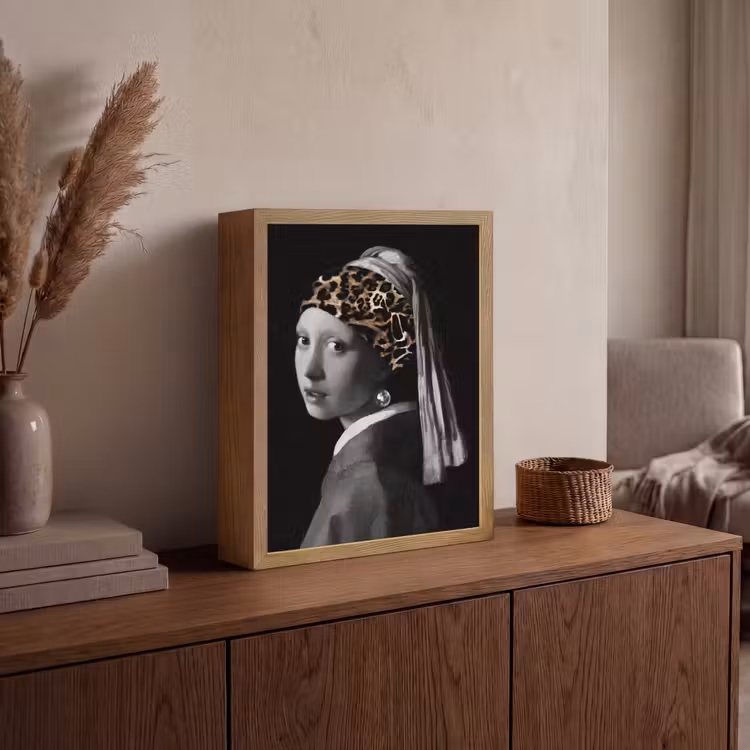 Het meisje met de parel - Johannes Vermeer - Panterprint Light Box met batterij (Wandlamp) middel -sfeer2