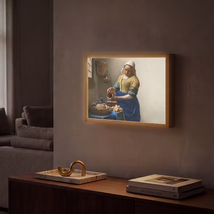 Het melkmeisje - Kunst - Oude meesters - Vermeer Light Box met batterij (Wandlamp) middel -sfeer1