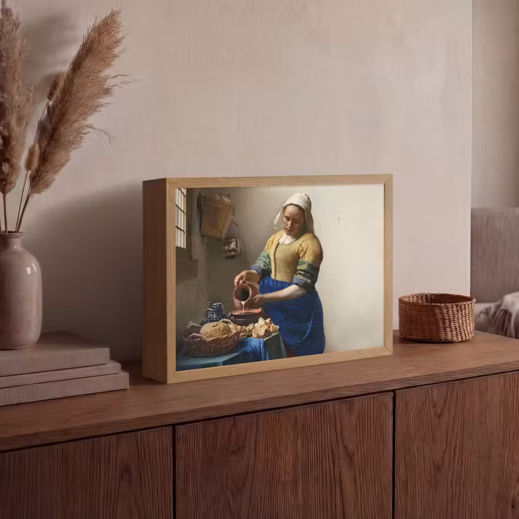 Het melkmeisje - Kunst - Oude meesters - Vermeer Light Box met batterij (Wandlamp) middel -sfeer2