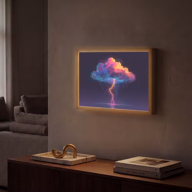 Donderwolk - Bliksemschicht - Licht - Blauw Light Box met batterij (Wandlamp) middel -sfeer1