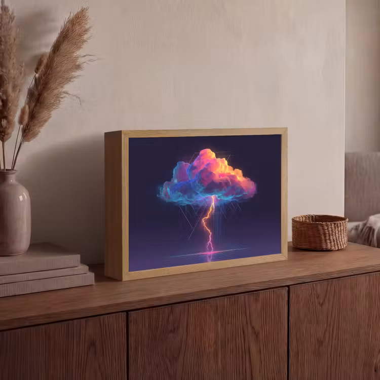 Donderwolk - Bliksemschicht - Licht - Blauw Light Box met batterij (Wandlamp) middel -sfeer2