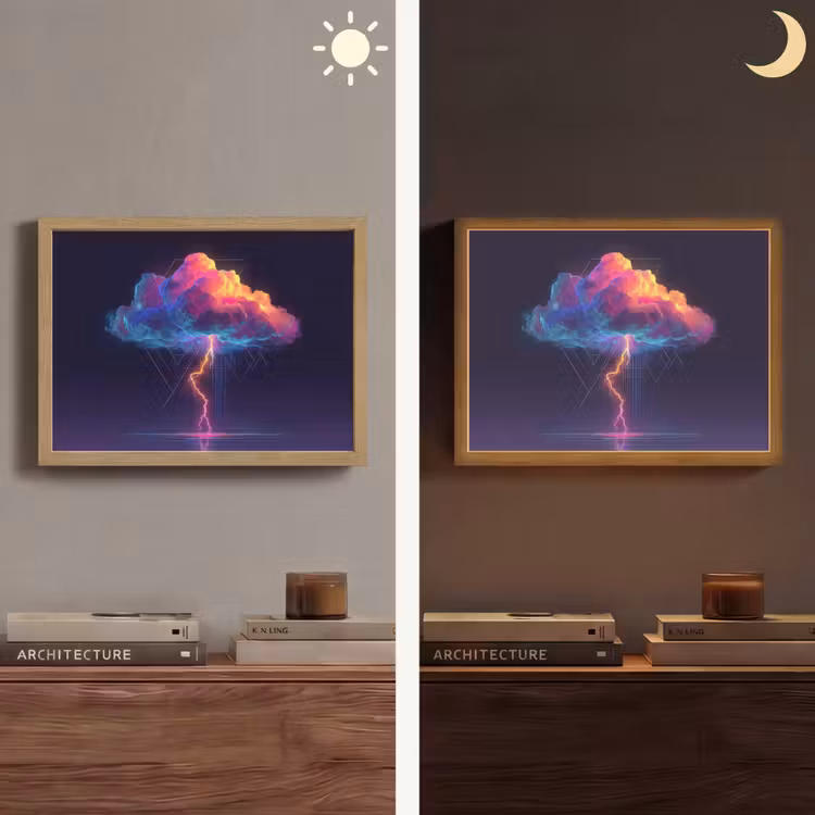 Donderwolk - Bliksemschicht - Licht - Blauw Light Box met batterij (Wandlamp) middel -sfeer3