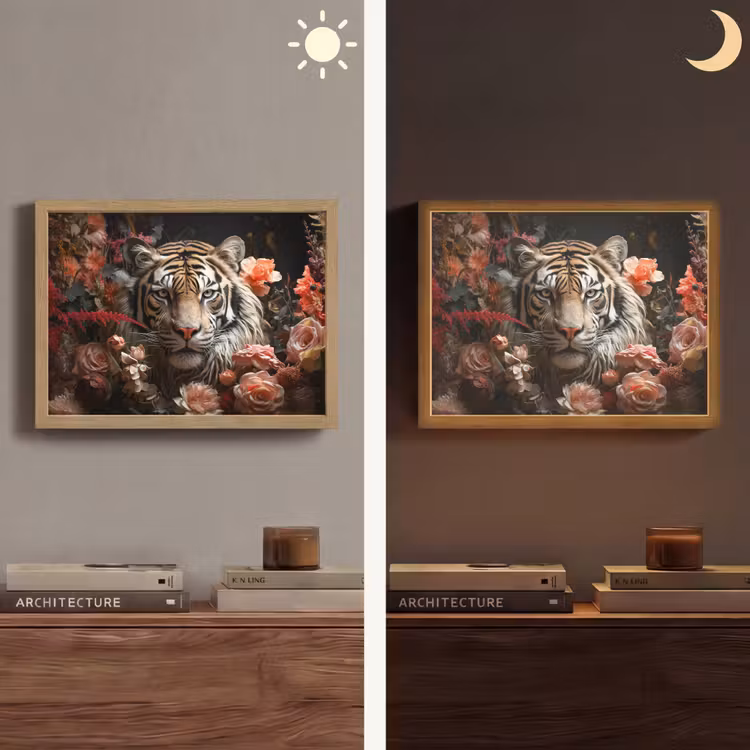 Tijger - Dier - Natuur - Bloemen - Botanisch Light Box met batterij (Wandlamp) middel -sfeer3