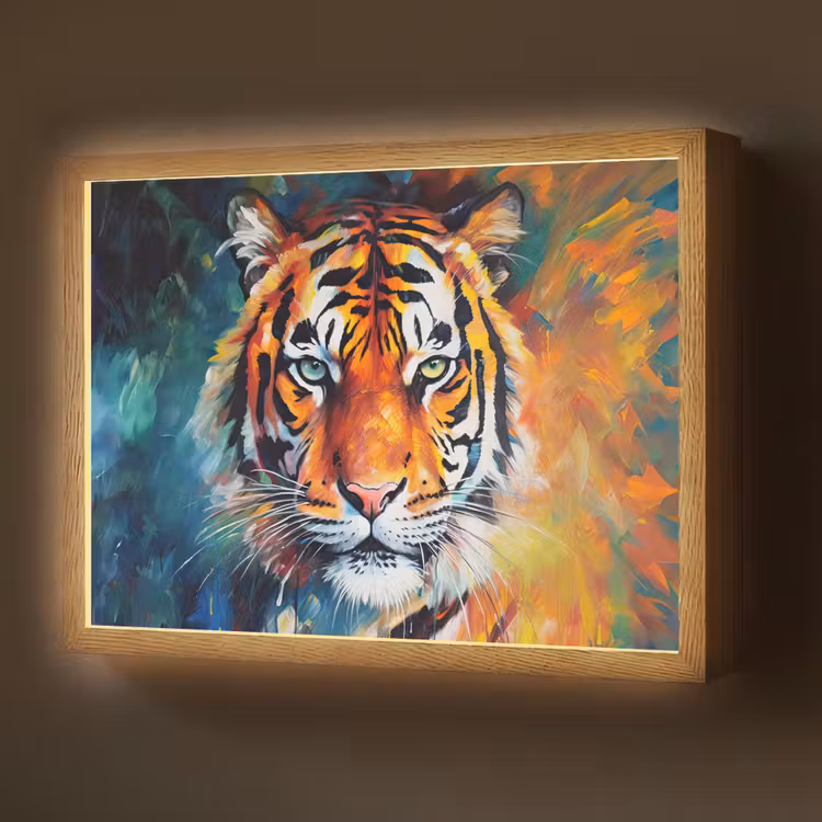 Tijger - Dieren - Olieverf - Kunst Light Box met batterij (Wandlamp) middel -z3d_website