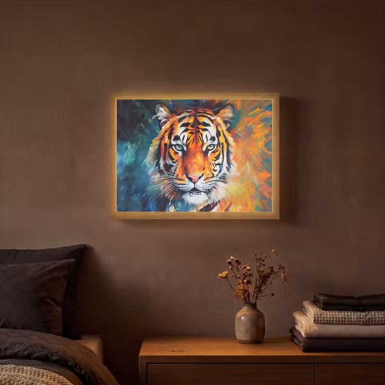 Tijger - Dieren - Olieverf - Kunst Light Box met batterij (Wandlamp) middel -sfeer4