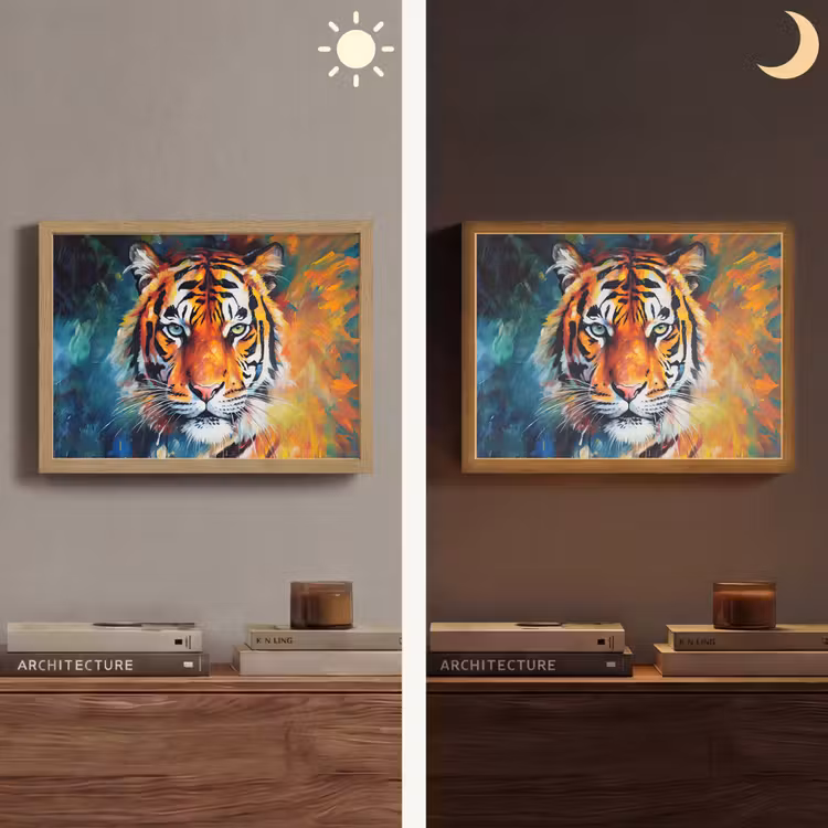 Tijger - Dieren - Olieverf - Kunst Light Box met batterij (Wandlamp) middel -sfeer3