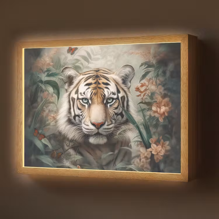 Tijger - Vlinders - Dieren - Jungle - Bloemen Light Box met batterij (Wandlamp) middel -z3d_website