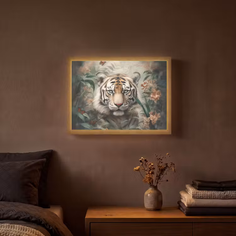 Tijger - Vlinders - Dieren - Jungle - Bloemen Light Box met batterij (Wandlamp) middel -sfeer4