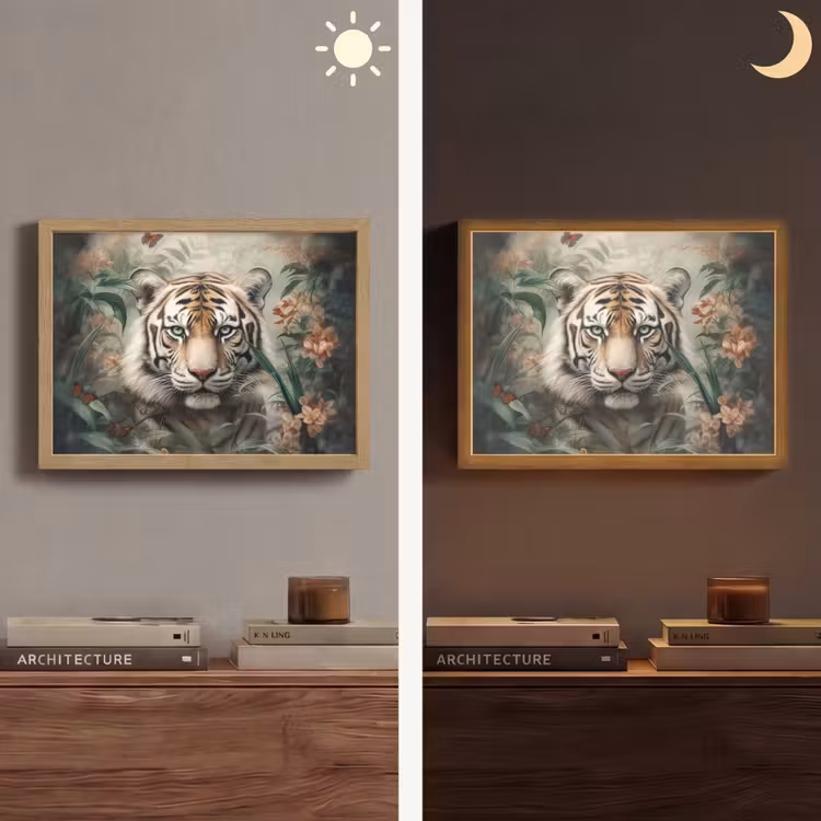 Tijger - Vlinders - Dieren - Jungle - Bloemen Light Box met batterij (Wandlamp) middel -sfeer3