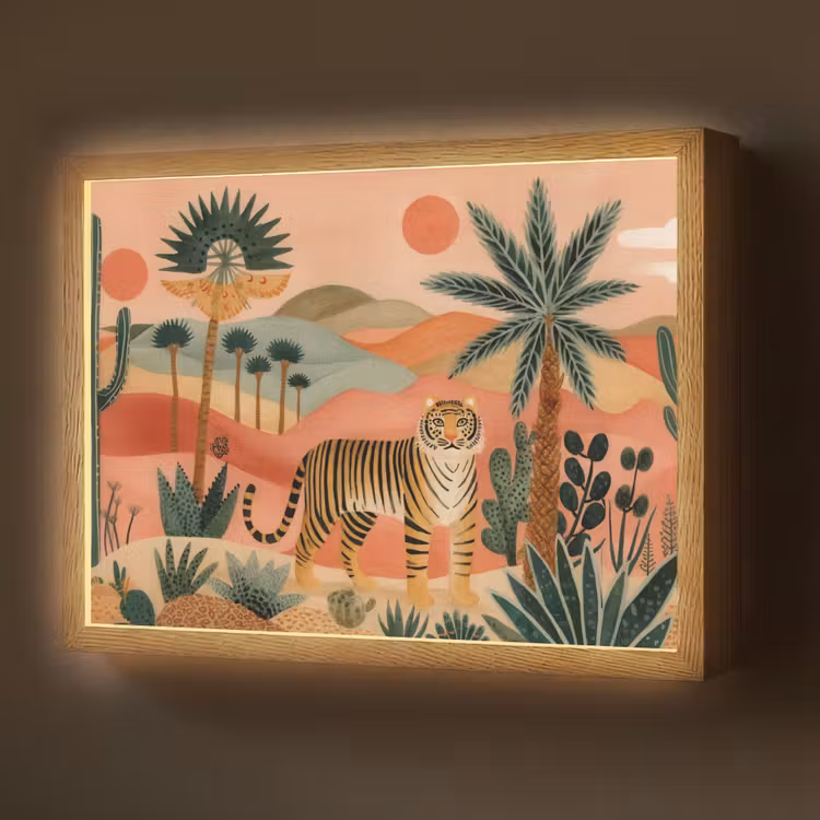 Tijger - Kleurrijk - Palmen - Cactus Light Box met batterij (Wandlamp) middel -z3d_website