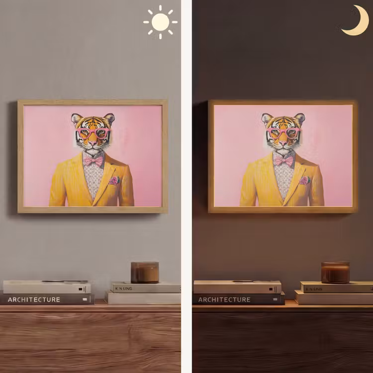 Tijger - Bril - Geel - Jasje Light Box met batterij (Wandlamp) middel -sfeer3
