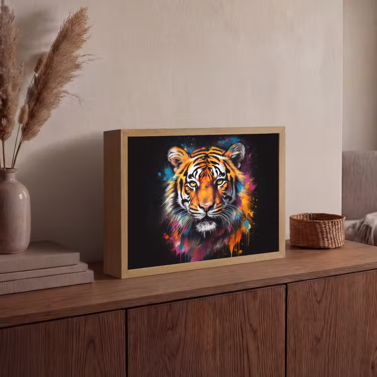 Tijger - Graffiti - Dieren - Zwart Light Box met batterij (Wandlamp) middel -sfeer2