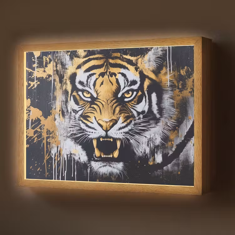 Tijger - Verfspatten - Goud Light Box met batterij (Wandlamp) middel -z3d_website