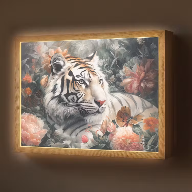 Tijger - Wilde dieren - Bloemen - Jungle Light Box met batterij (Wandlamp) middel -z3d_website