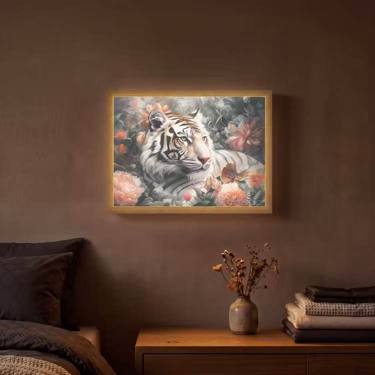 Tijger - Wilde dieren - Bloemen - Jungle Light Box met batterij (Wandlamp) middel -sfeer4