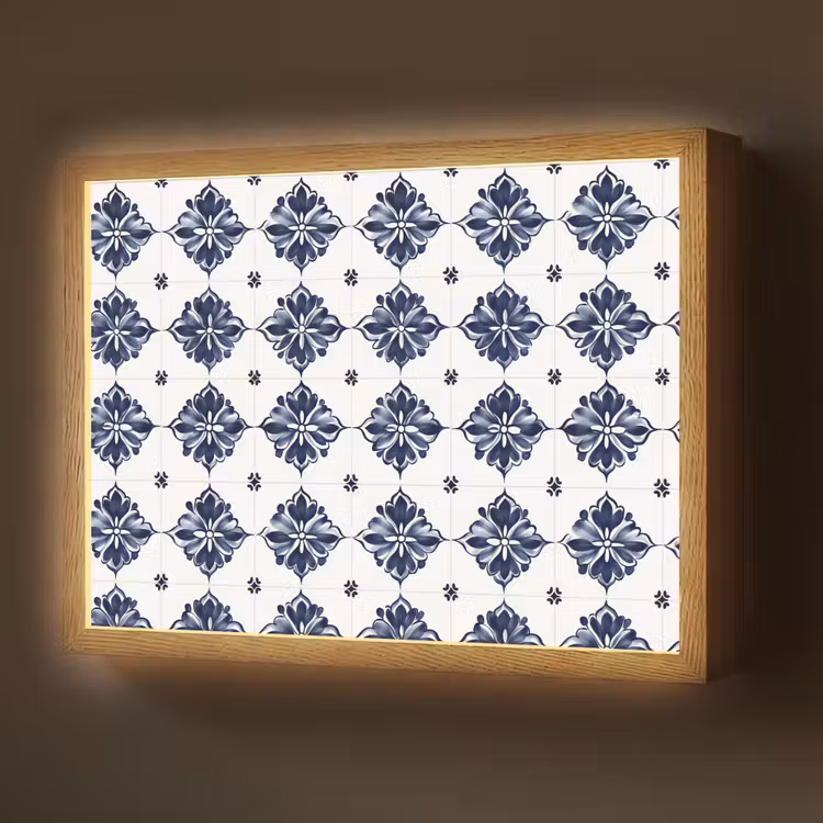 Tegelmotief - Blauw - Wit - Bloem Light Box met batterij (Wandlamp) middel 907 -z3d_website