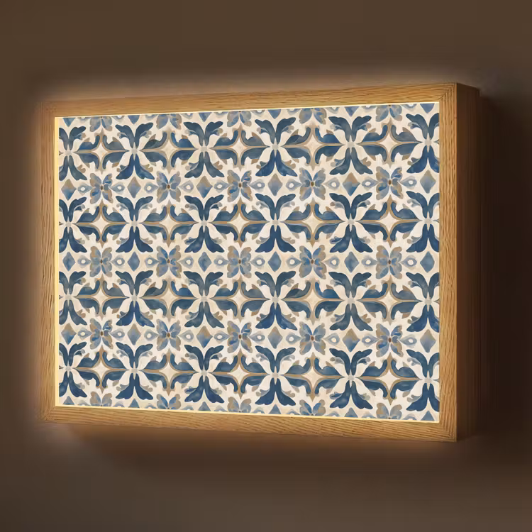 Tegel - Patroon - Blauw - Beige Light Box met batterij (Wandlamp) middel 907 -z3d_website