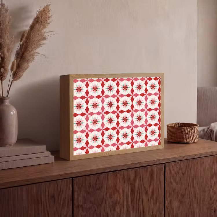 Tegelpatroon - Sterren - Retro - Roze - Mintgroen Light Box met batterij (Wandlamp) middel 907 -sfeer2