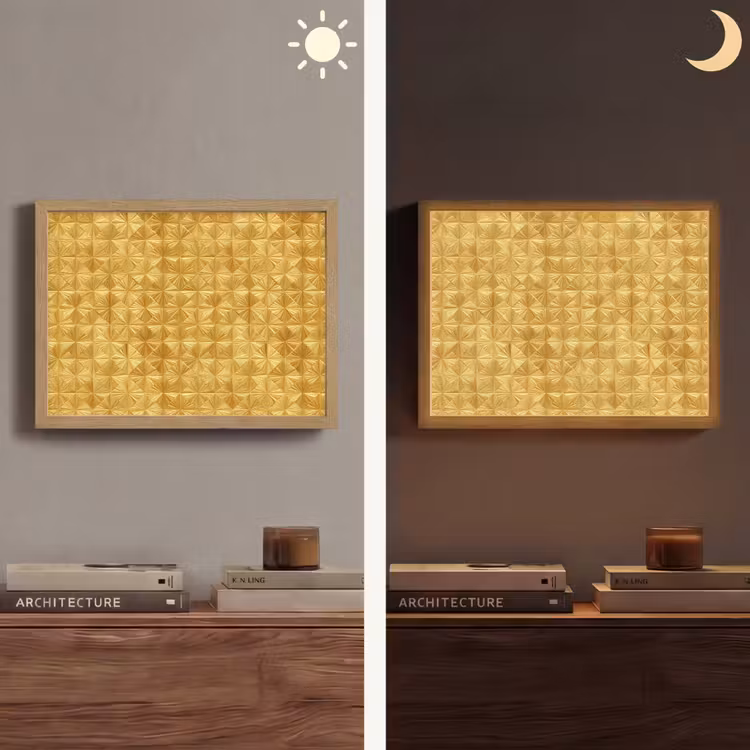 Tegels - Geometrisch - Reliëf - Goud Light Box met batterij (Wandlamp) middel 907 -sfeer3