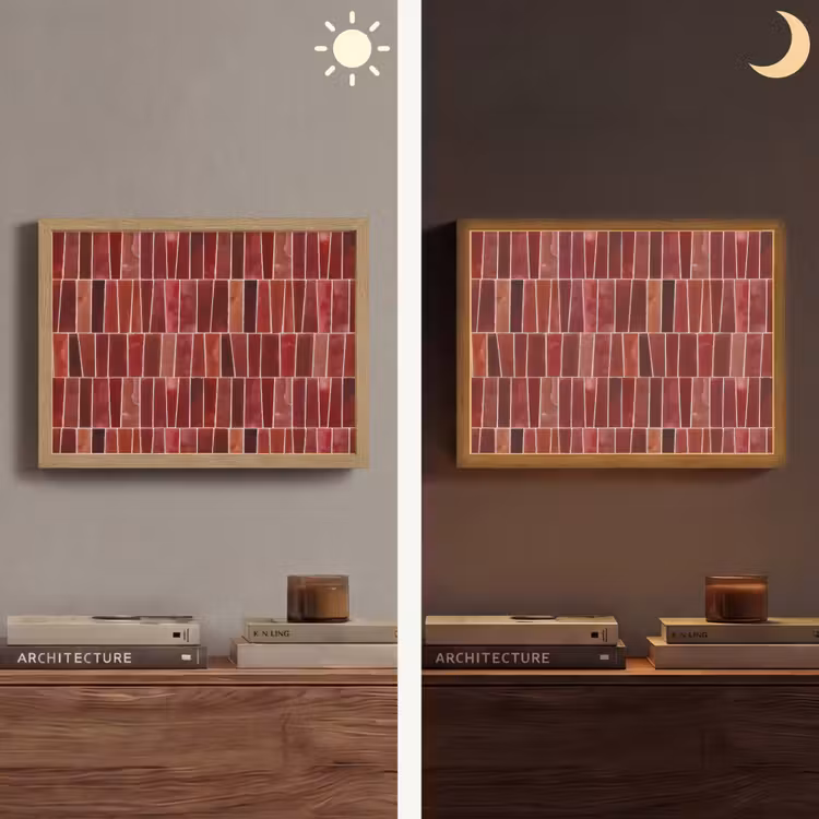 Tegels - Modern - Structuur - Dieprood Light Box met batterij (Wandlamp) middel 907 -sfeer3