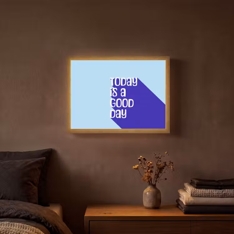 Today is a good day - Blauw - Schaduw Light Box met batterij (Wandlamp) middel -sfeer4