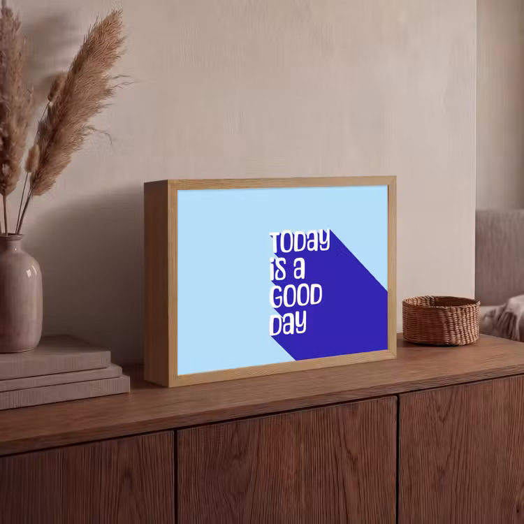 Today is a good day - Blauw - Schaduw Light Box met batterij (Wandlamp) middel -sfeer2