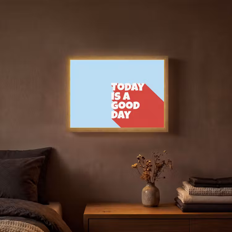 Today is a good day - Rood - lichtblauw Light Box met batterij (Wandlamp) middel -sfeer4