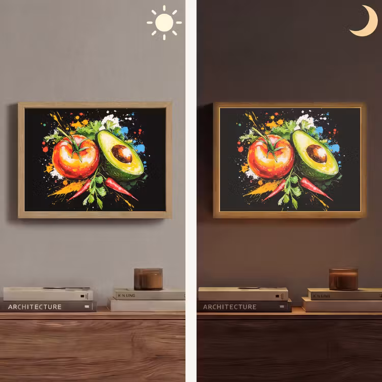 Tomaat - Avocado - Peper - Graffiti - Verf - Modern Light Box met batterij (Wandlamp) middel -sfeer3