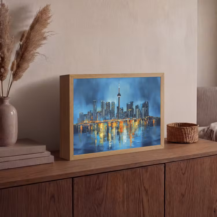 Skyline Toronto - Water - Stadslichten - Toren Light Box met batterij (Wandlamp) middel -sfeer2