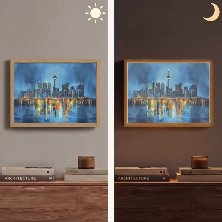 Skyline Toronto - Water - Stadslichten - Toren Light Box met batterij (Wandlamp) middel -sfeer3