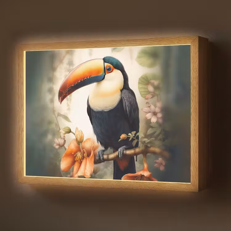 Toekan - Vogel - Bloemen - Planten Light Box met batterij (Wandlamp) middel -z3d_website