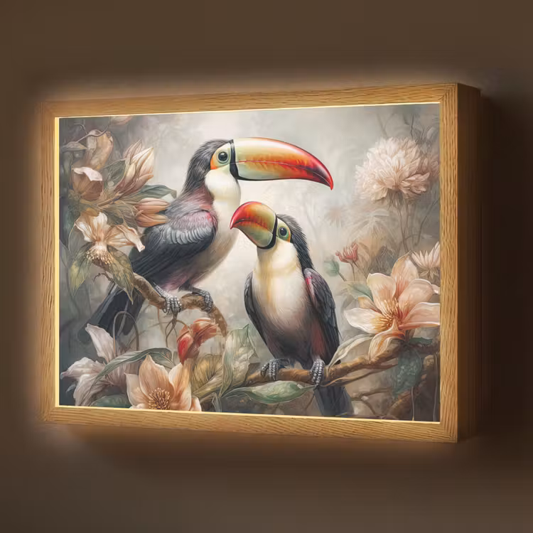 Toekan - Vogels - Bloemen - Jungle Light Box met batterij (Wandlamp) middel -z3d_website