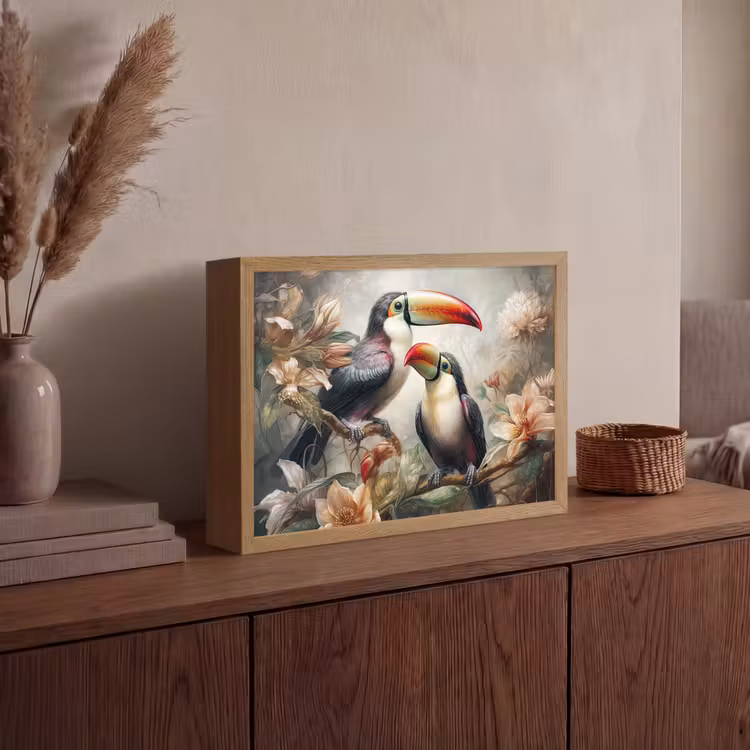 Toekan - Vogels - Bloemen - Jungle Light Box met batterij (Wandlamp) middel -sfeer2