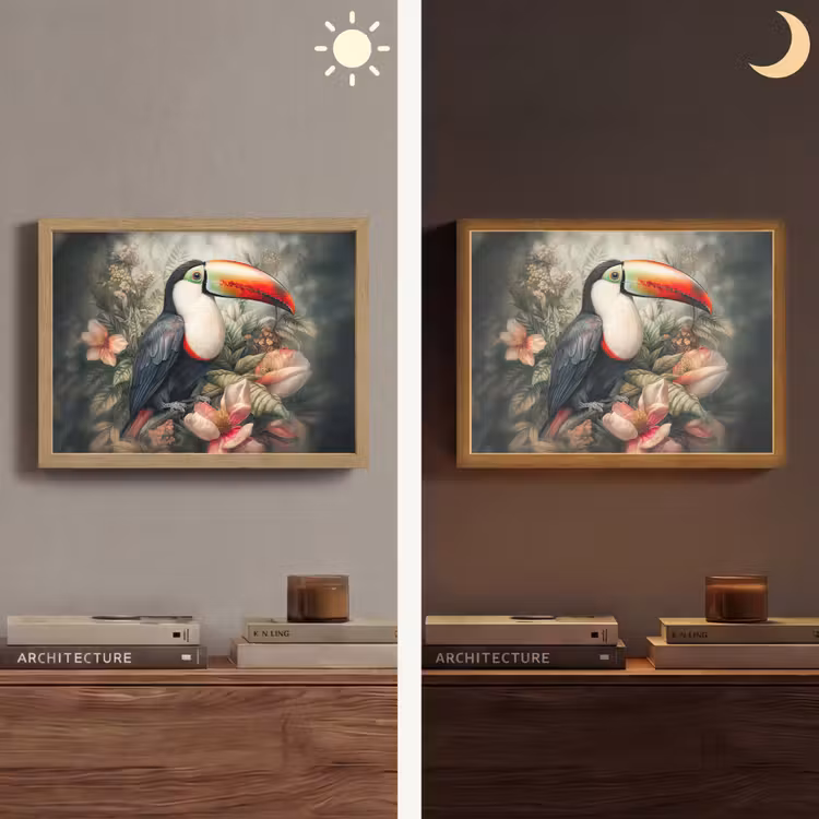 Toekan - Vogels - Bloemen - Planten - Tropisch Light Box met batterij (Wandlamp) middel -sfeer3