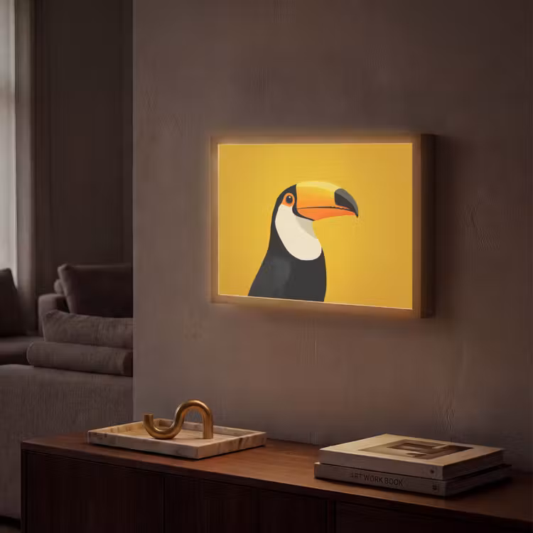 Toekan - Minimalistisch - Snavel - Oranje Light Box met batterij (Wandlamp) middel -sfeer1